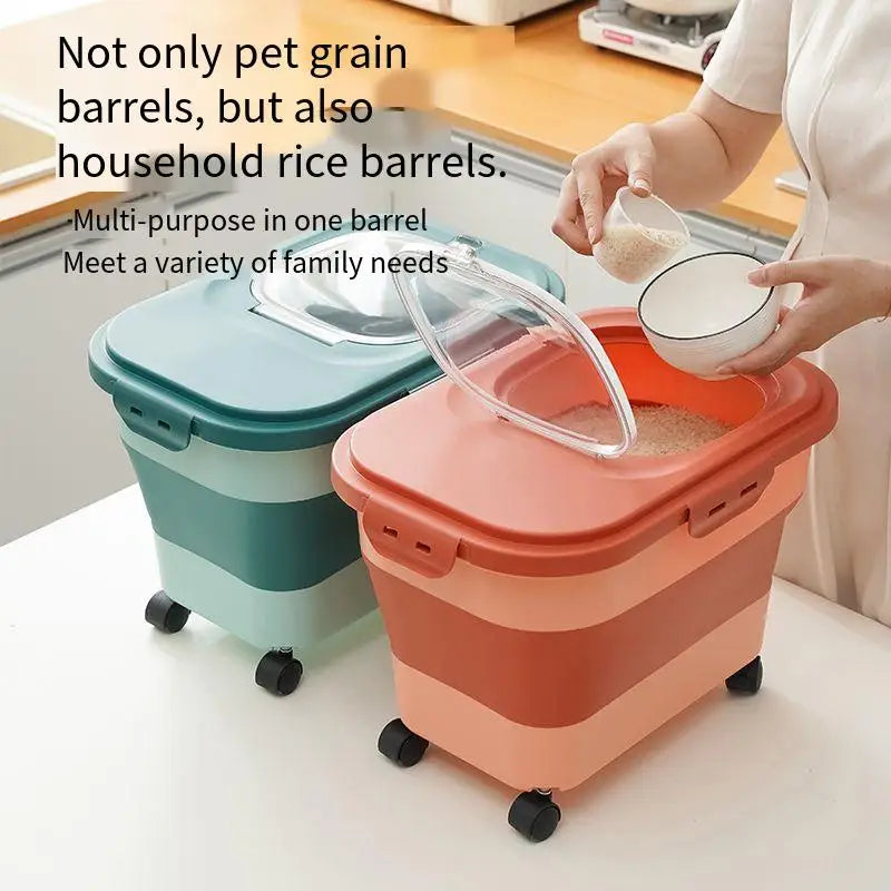 13/33LB Collapsible Cat Dog Food Storage Container Dry Cat Food Box with Lids Airtight Sealing Kitchen Grain Rice Storage Boxes