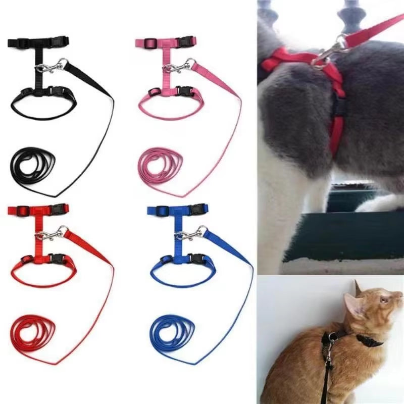 Dog Cat Collar Harness Leash Adjustable Nylon Pet Traction Cat Kitten Halter Collar Puppy Dog Cat Product Small Pet Harness Belt