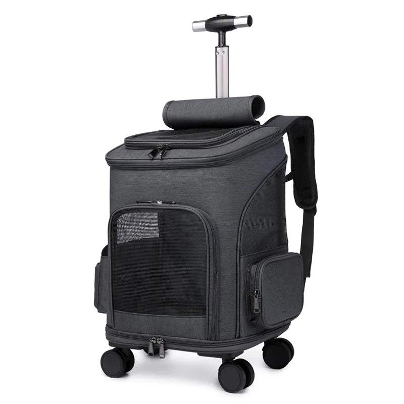 Expandable Pet Travel Trolley Backpack – Adjustable Carrier for Cats and Dogs