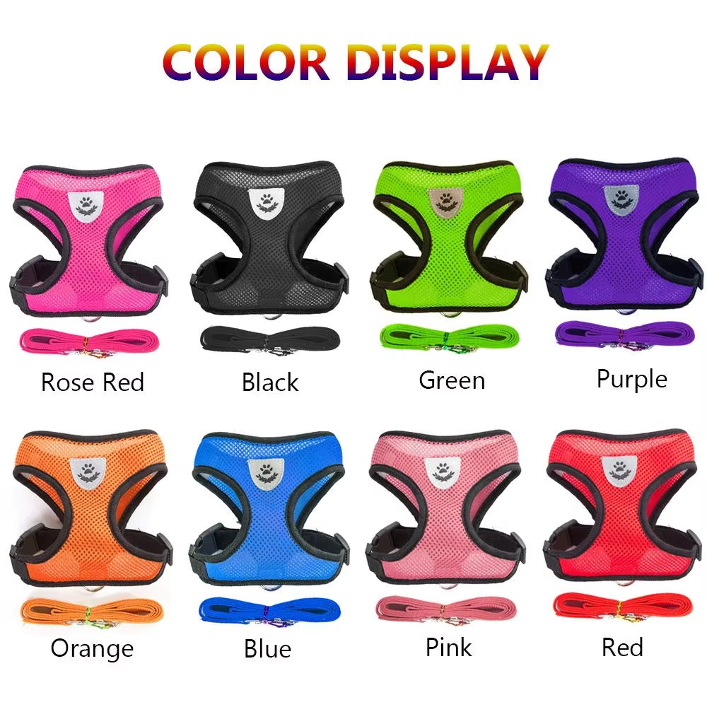 Breathable Mesh Fabric Dog Leash Soft Comfortable Pet Harness Puppy Cat Vest Collar Pet Supplies for Chihuahua Pug Bulldog