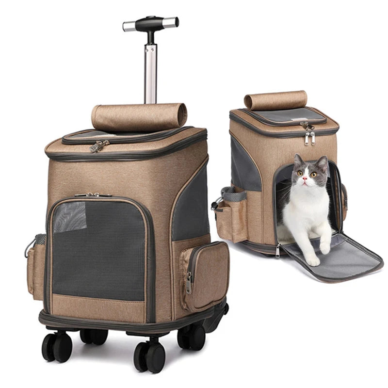 Expandable Pet Travel Trolley Backpack – Adjustable Carrier for Cats and Dogs