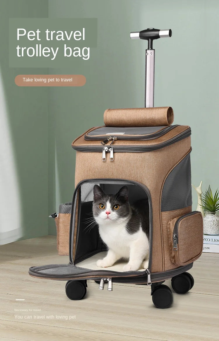 Expandable Pet Travel Trolley Backpack – Adjustable Carrier for Cats and Dogs