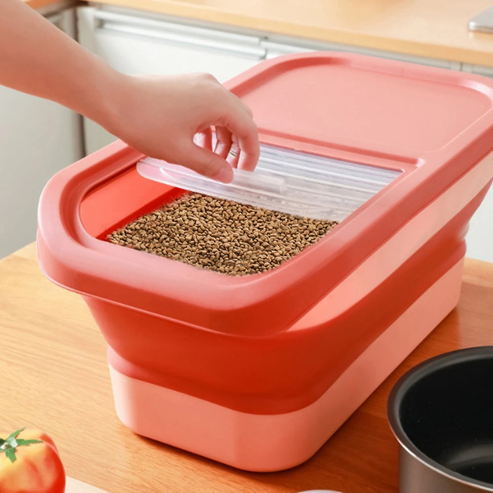 13/33LB Collapsible Cat Dog Food Storage Container Dry Cat Food Box with Lids Airtight Sealing Kitchen Grain Rice Storage Boxes