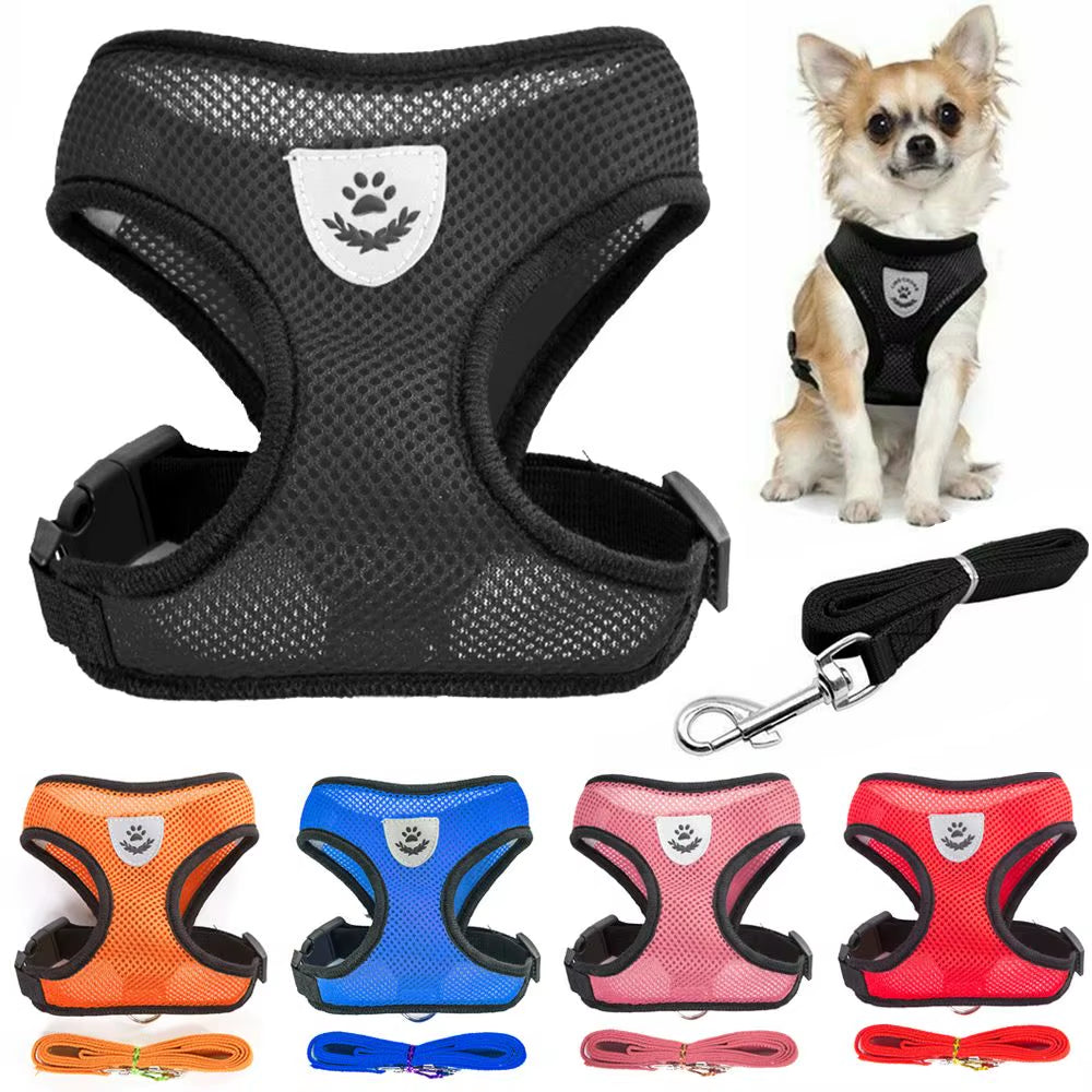 Breathable Mesh Fabric Dog Leash Soft Comfortable Pet Harness Puppy Cat Vest Collar Pet Supplies for Chihuahua Pug Bulldog