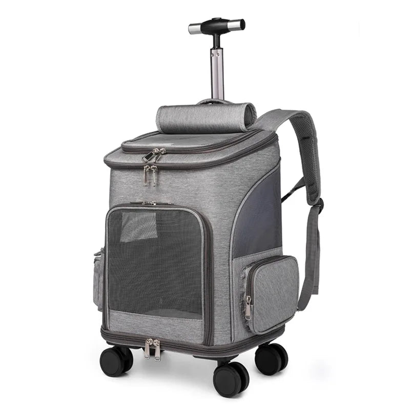 Expandable Pet Travel Trolley Backpack – Adjustable Carrier for Cats and Dogs