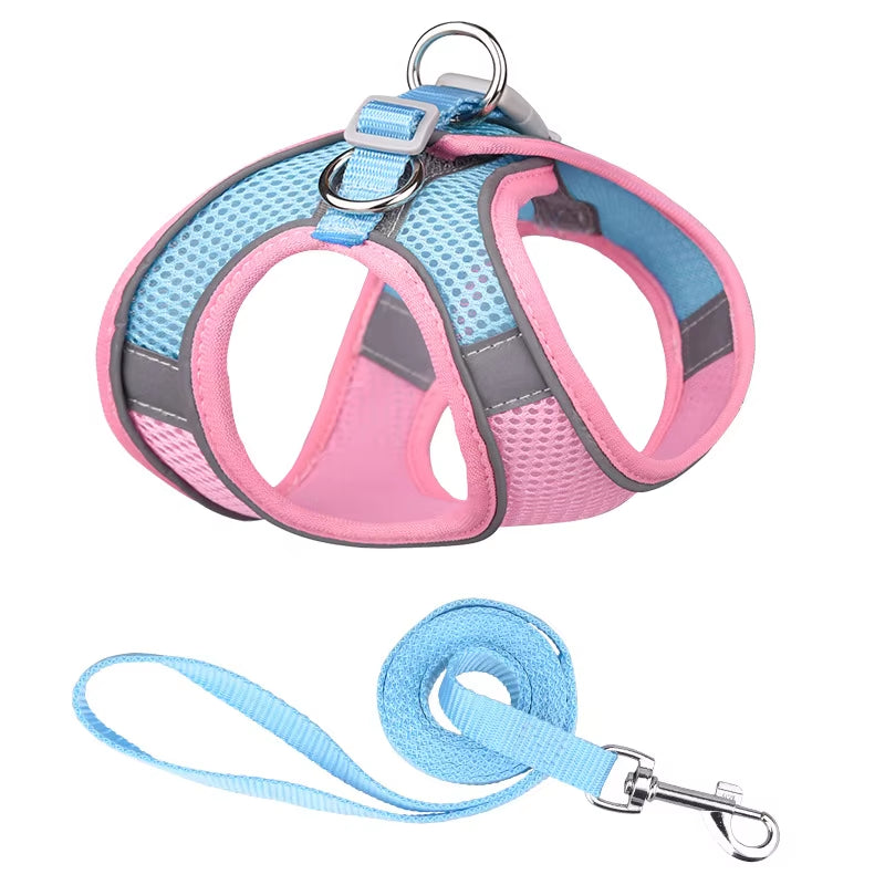 Dog Cat Harness Vest Chest Rope Set Reflective Breathable Adjustable Pet Harness for Small Medium Dogs Puppy Outdoor Walking