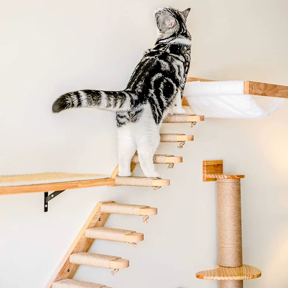 Cat Climbing Shelf Wall Mounted Four Step Stairway with Sisal Scratching Post for Cats Tree Tower Platform Jumping Pet Furniture